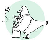 Illustration of the Bower-bird carrying recycling.